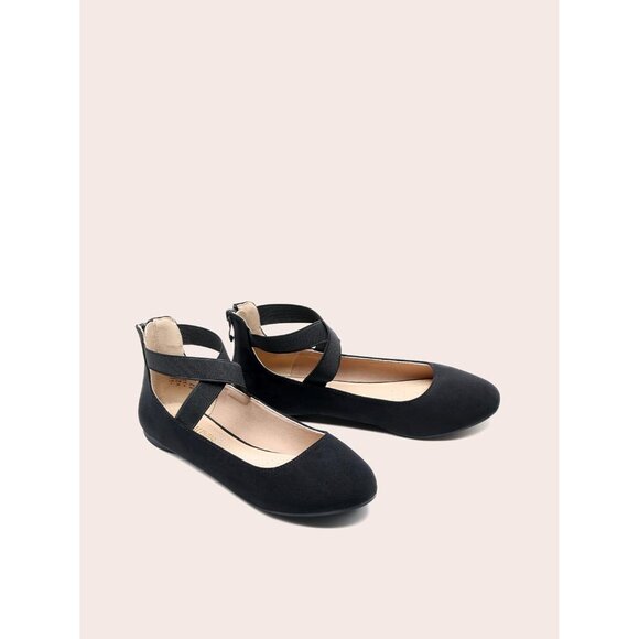 Dream Pairs Women Black Faux Suede Flats Comfortable Elastic Ankle Straps Shoes - Picture 5 of 8